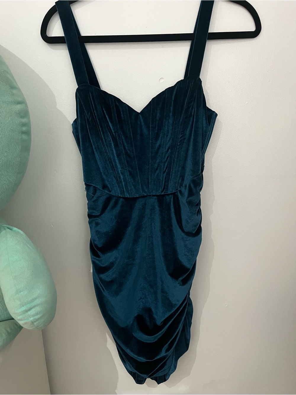 AKIRA Teal Velvet Mini Dress with Wide Straps